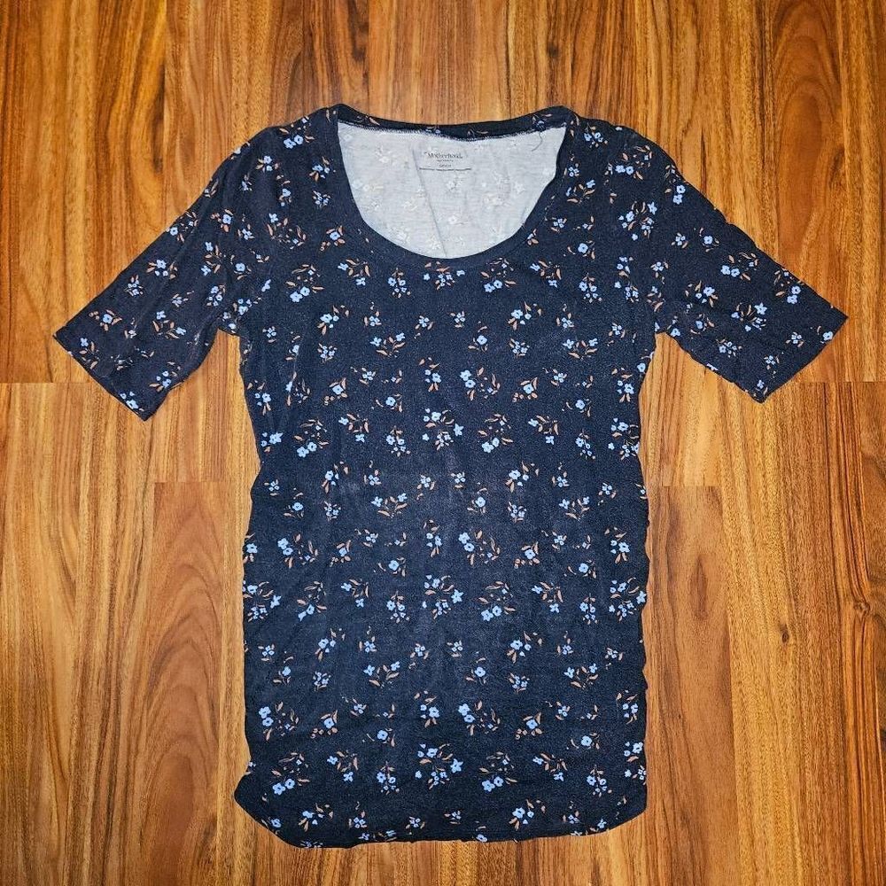 Motherhood Maternity Navy Blue Floral Scoop Neck Tee Womens Size S